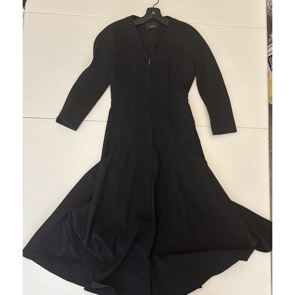 Akris Punto Black Zip Front Fit Flare Midi Dress Long Sleeve Pockets US 4 IT 40 - Picture 2 of 16
